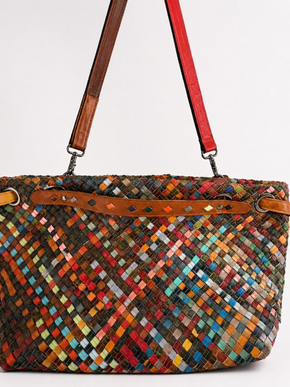 AmeriLeather Beckett NWT Multicolor Woven Leather Shoulder Bag Boho